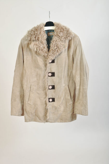 Vintage 00s Lined Beige Suede Leather Coat | L–XL | Mission