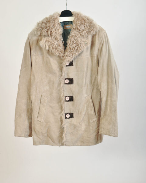 Vintage 00s Lined Beige Suede Leather Coat | L–XL | Mission