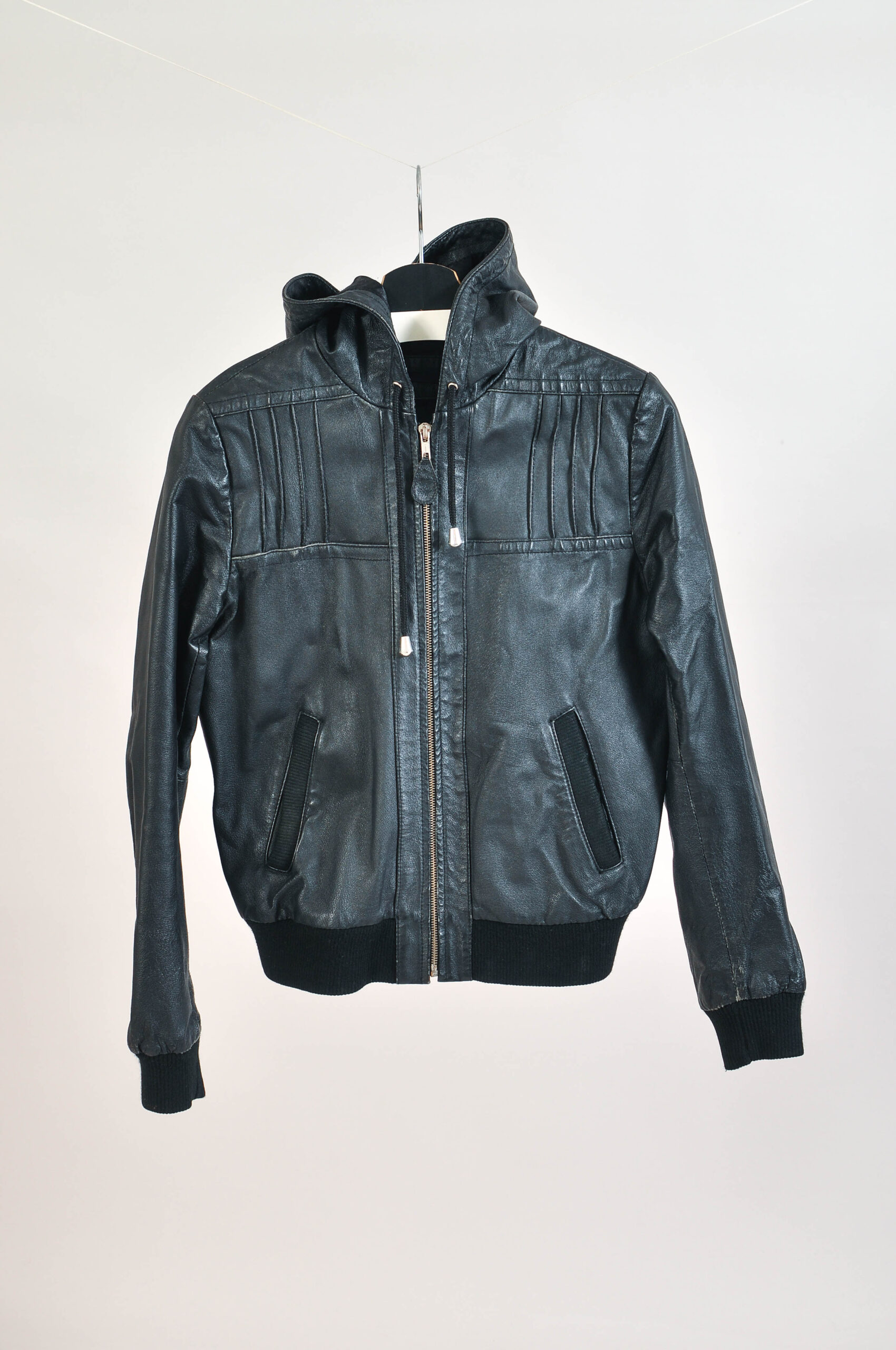 Vintage 00s Black Leather Hoodie Jacket – L