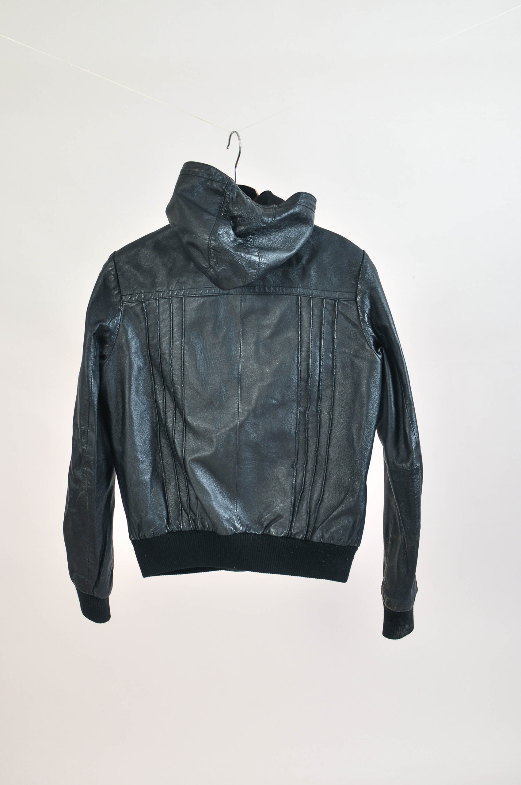 Vintage 00s Black Leather Hoodie Jacket – L - Image 4