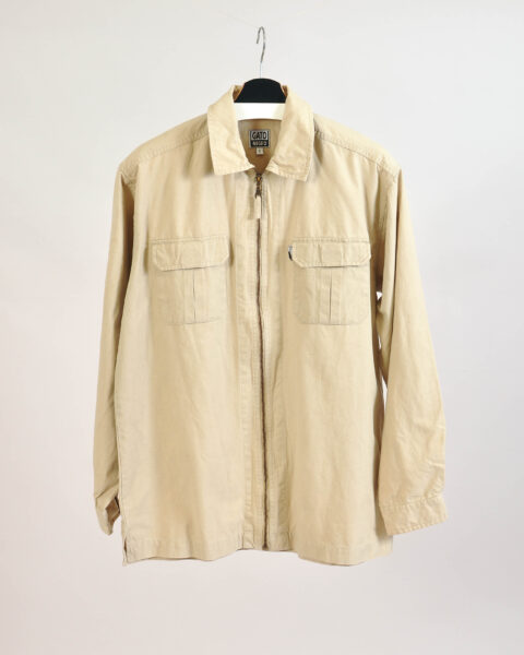 Vintage 90s Beige Zip-Up Shirt – M