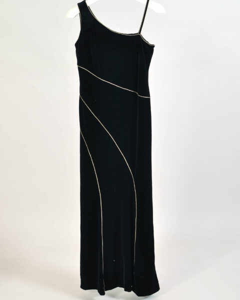 Vintage Y2K Black Velvet Maxi Evening Dress – 36