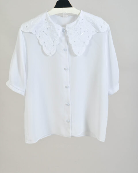 Vintage 90s White Shirt with Large Collar - L
