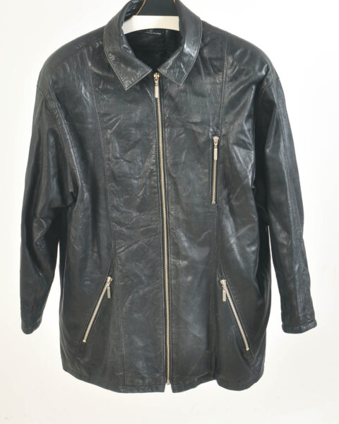 Vintage 90s real leather coat in black