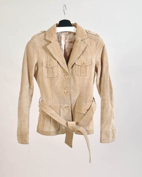 Vintage Y2K Beige Suede Leather Jacket – 36