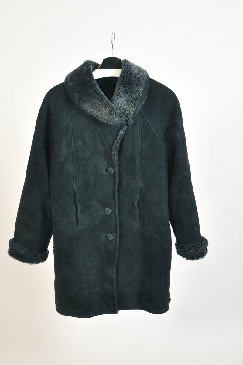Vintage 00s Black Suede Leather Shearling Coat