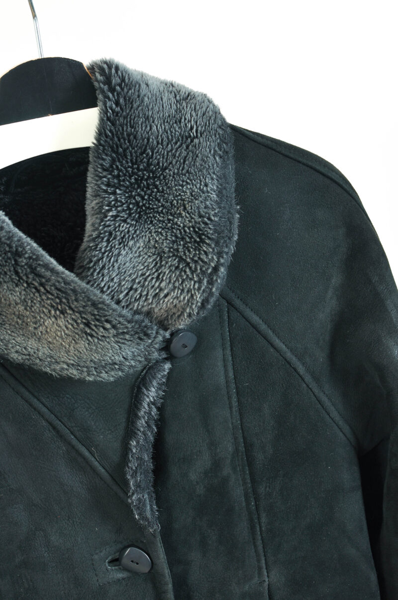 Vintage 00s Black Suede Leather Shearling Coat - Image 4
