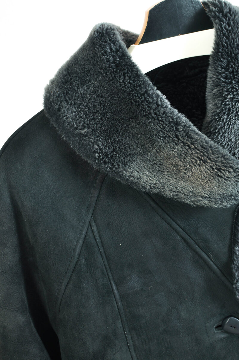 Vintage 00s Black Suede Leather Shearling Coat - Image 5