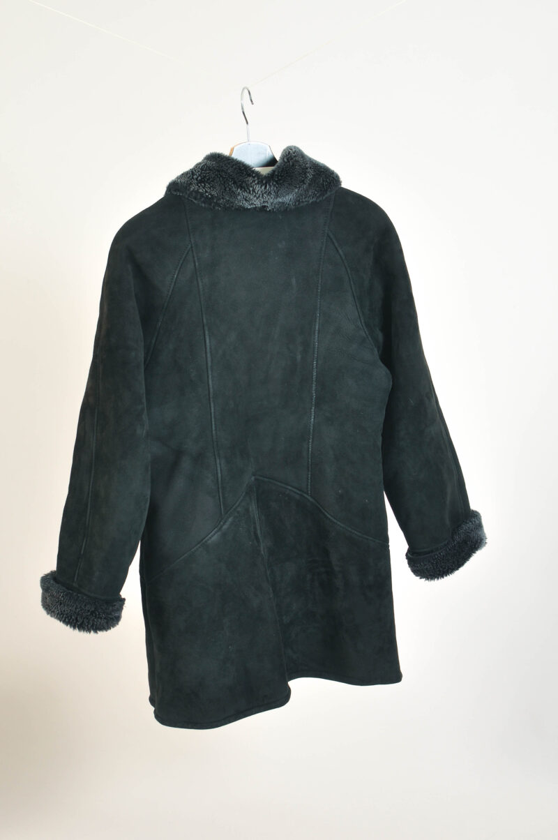 Vintage 00s Black Suede Leather Shearling Coat - Image 6