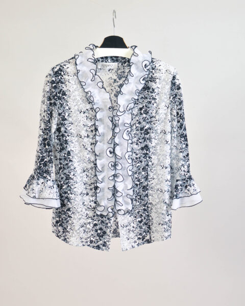 Vintage 00s Black & White Ruffle Blouse – L/XL