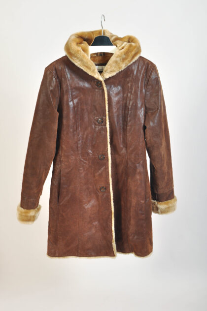 Vintage 00s Faux Fur & Suede Leather Hoodie Coat