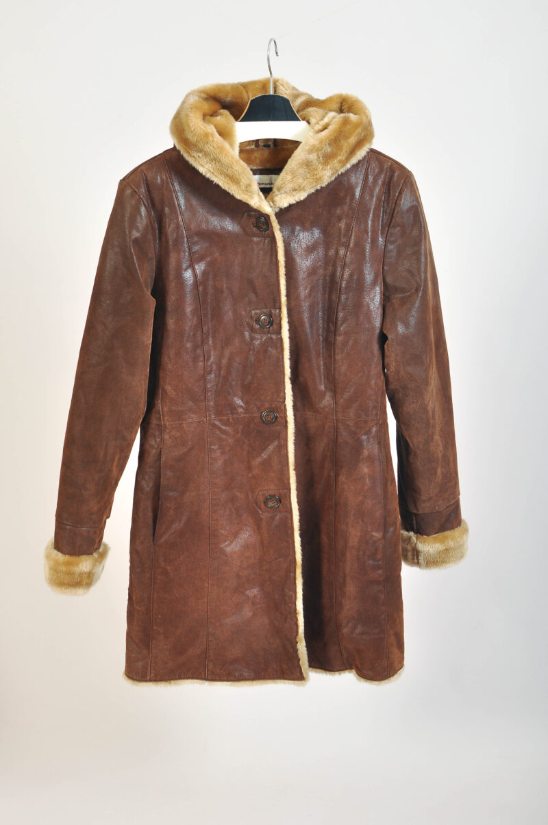 Vintage 00s Faux Fur & Suede Leather Hoodie Coat