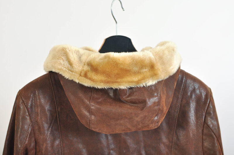 Vintage 00s Faux Fur & Suede Leather Hoodie Coat - Image 5