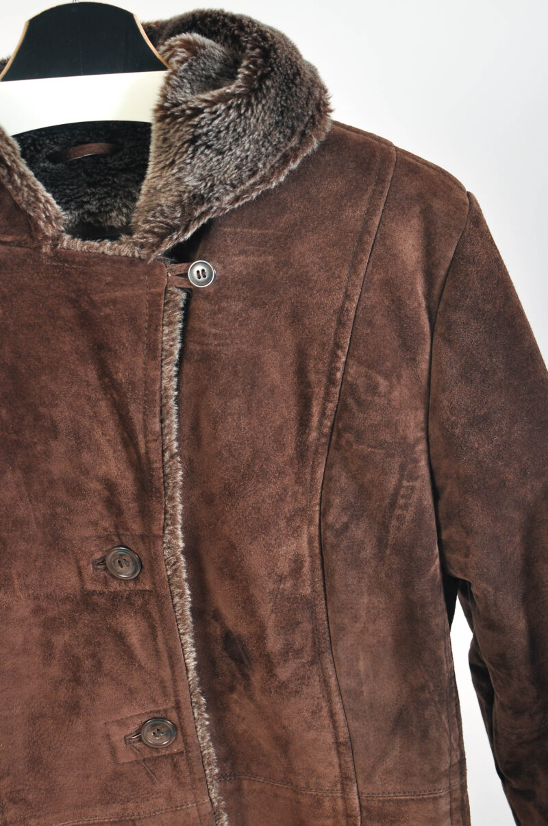 Vintage 00s suede leather, faux fur coat - Image 4