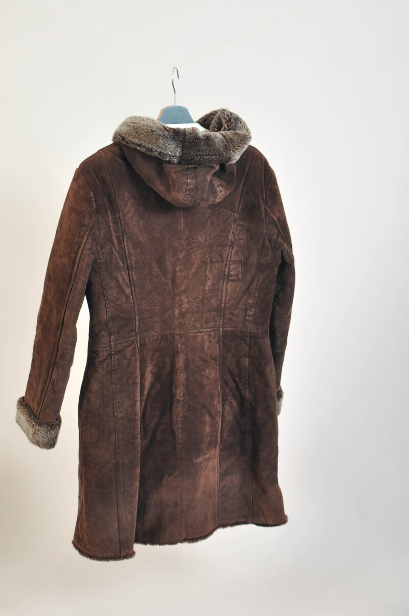 Vintage 00s suede leather, faux fur coat - Image 5