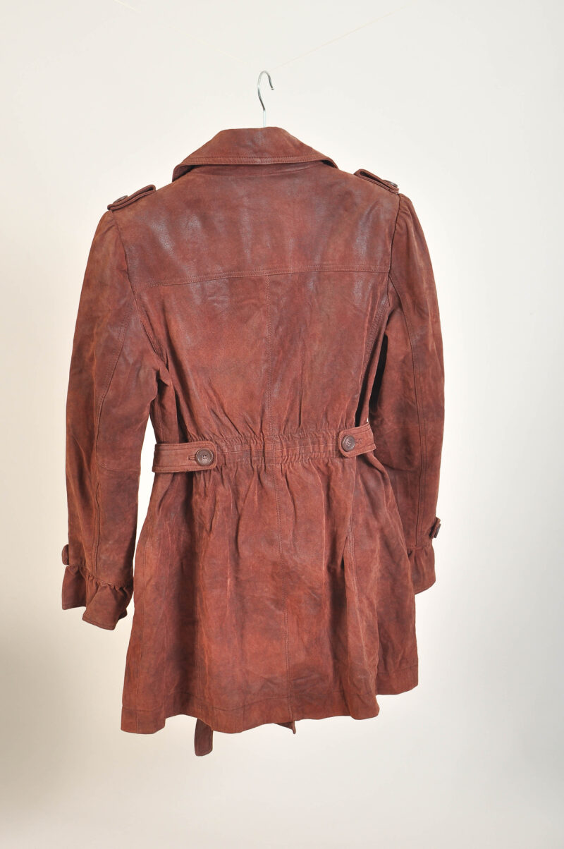 Vintage 00s suede leather coat in maroon - Image 5