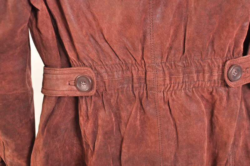Vintage 00s suede leather coat in maroon - Image 6