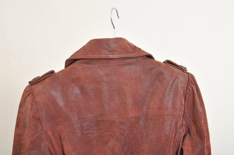 Vintage 00s suede leather coat in maroon - Image 7