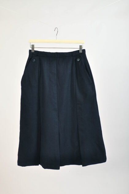 Vintage 80s Navy Wool Midi Skirt | M | Retro Wool Skirt