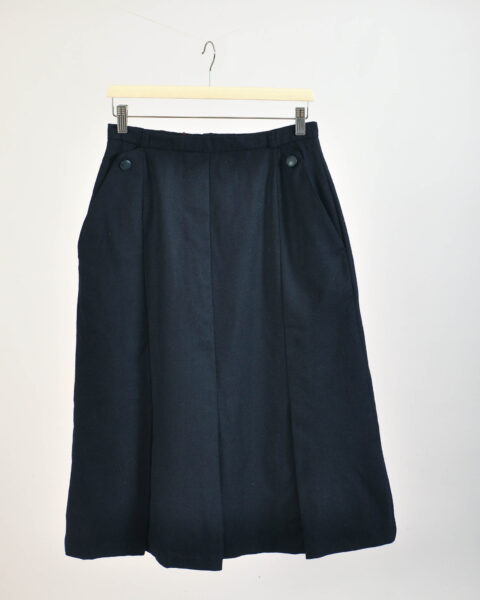 Vintage 80s Navy Wool Midi Skirt | M | Retro Wool Skirt
