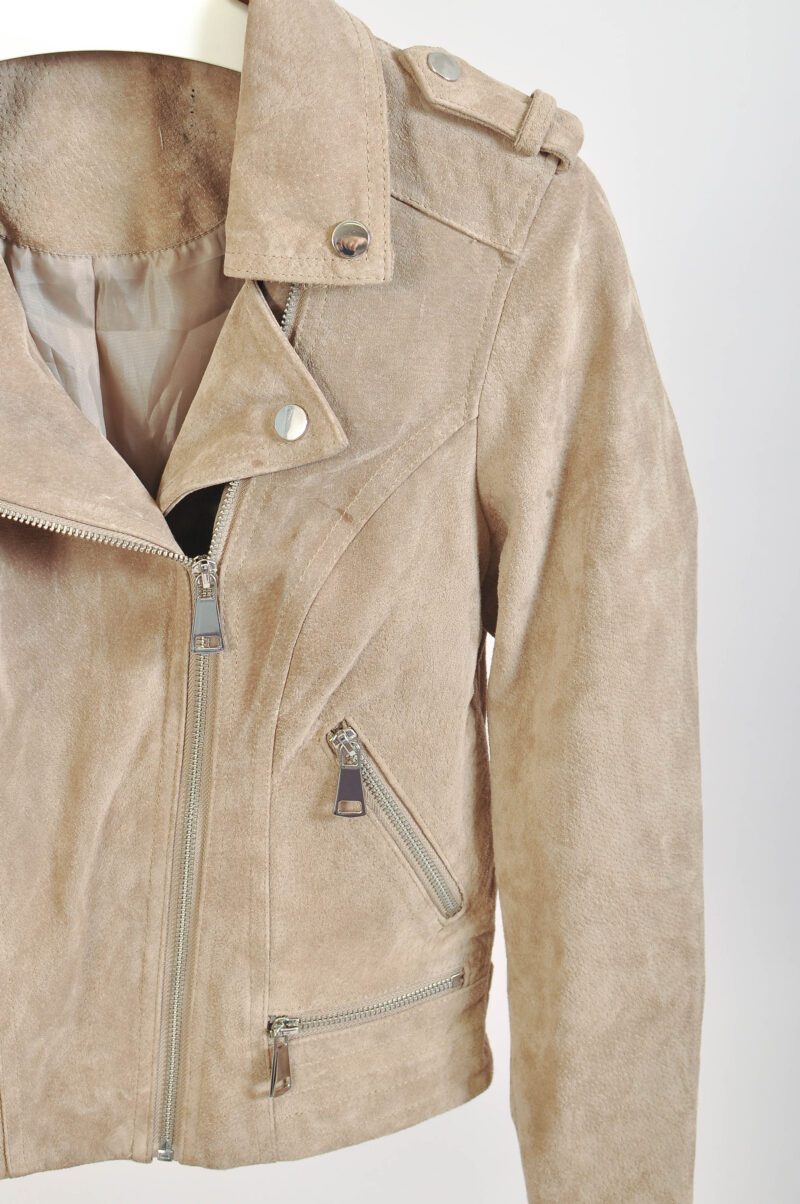 Vintage 00s Suede Leather Biker Jacket in Beige - Image 4