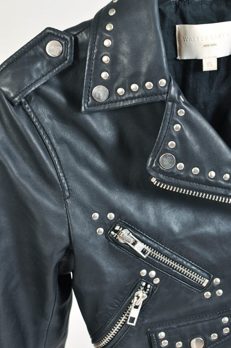 Vintage Y2K Walter Baker Real Leather Studded Biker Jacket - Image 3