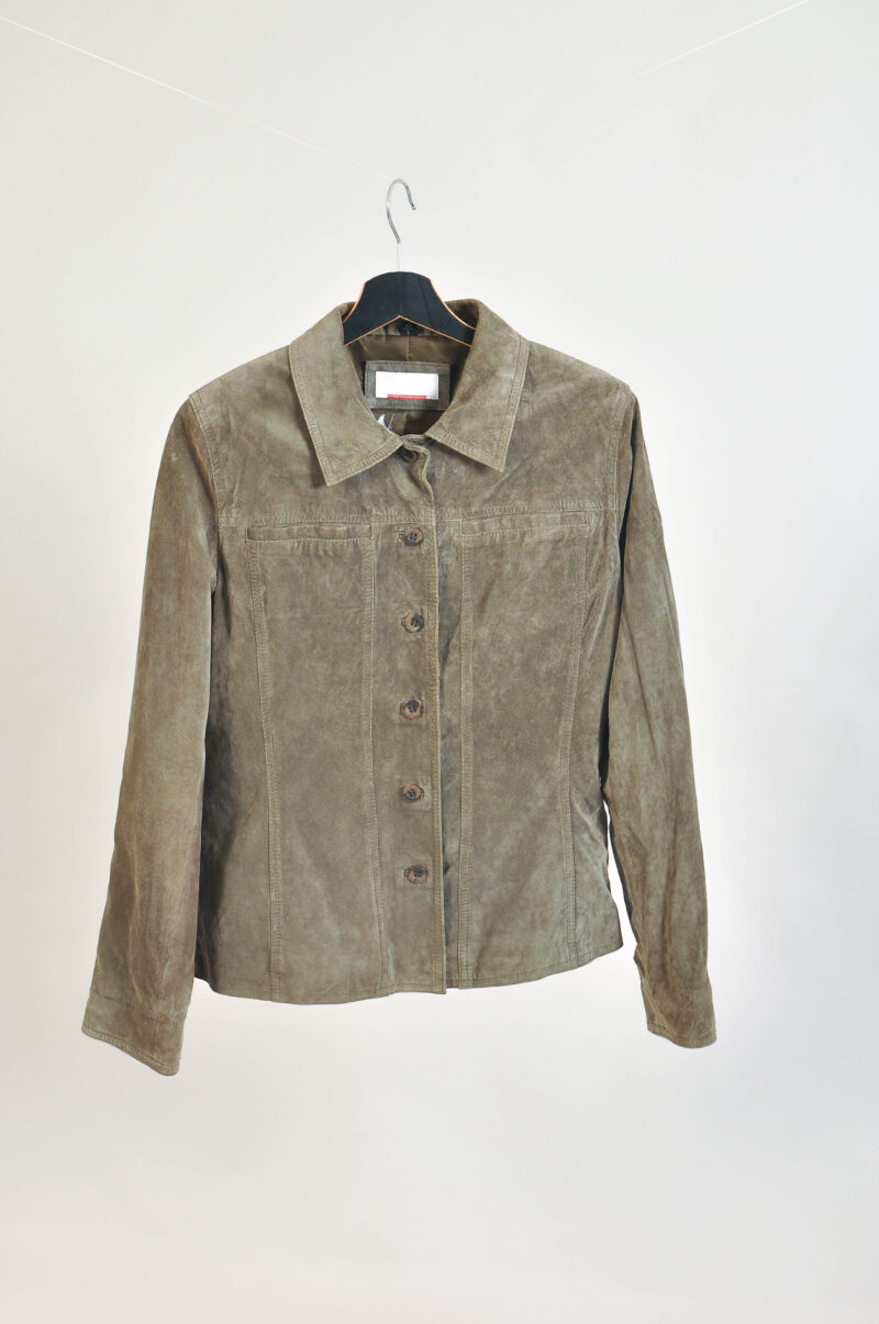 Vintage 90s Suede Leather Jacket in Khaki