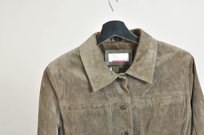 Vintage 90s Suede Leather Jacket in Khaki - Image 3