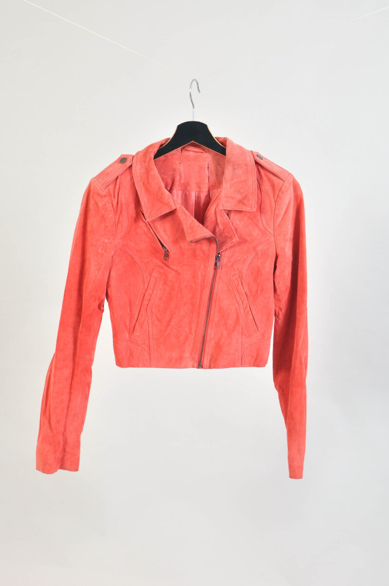 Vintage 00s Pink Suede Leather Biker Jacket