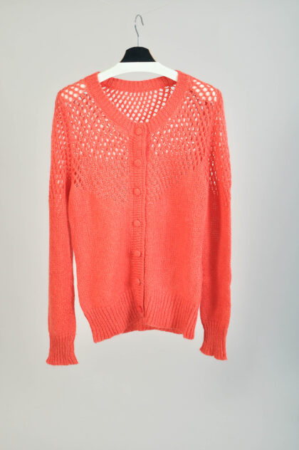 Vintage 00s Coral Pink Cardigan – Soft Knit Sweater | M/L