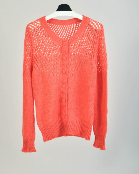 Vintage 00s Coral Pink Cardigan – Soft Knit Sweater | M/L