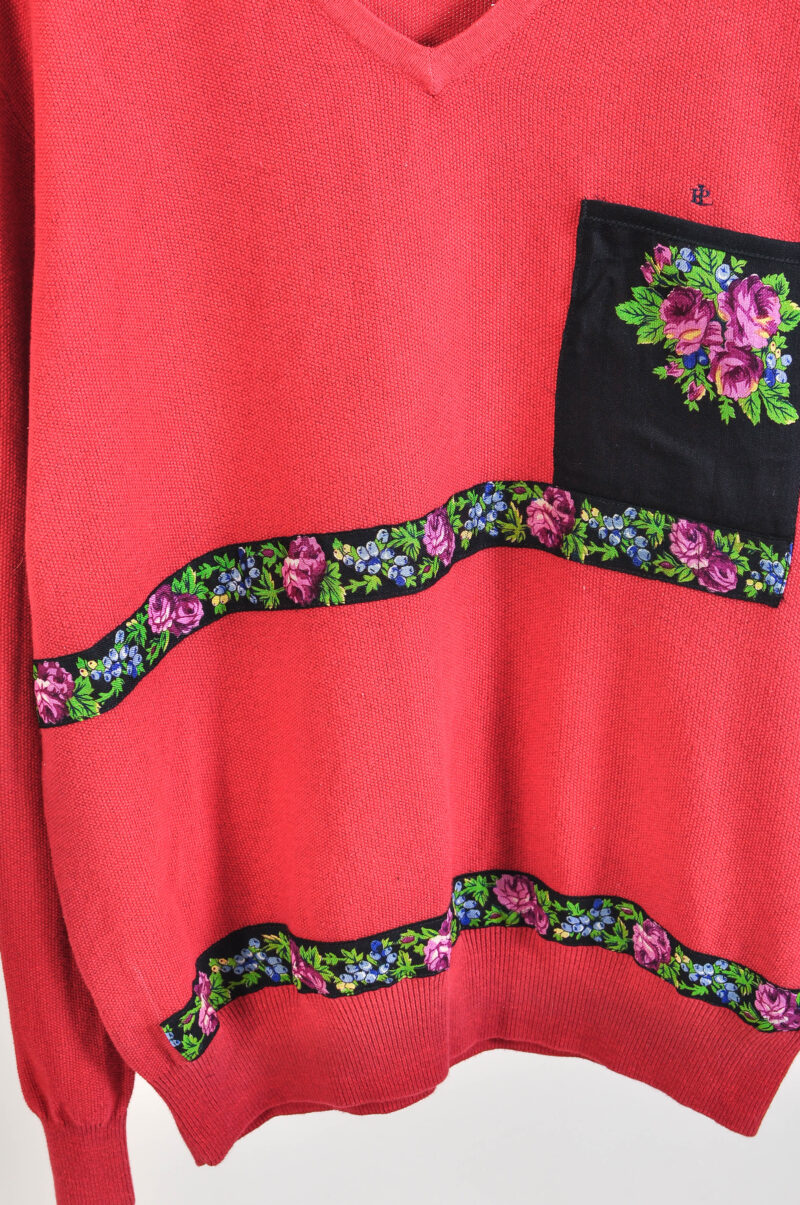 Vintage 00s Reworked Burgundy Cotton Jumper - Image 3