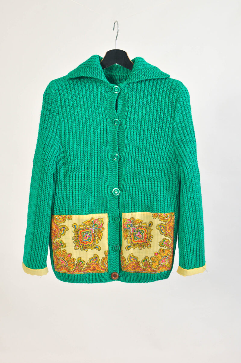 Vintage 90s Upcycled Green Cardigan | Reworked Knit | S–M