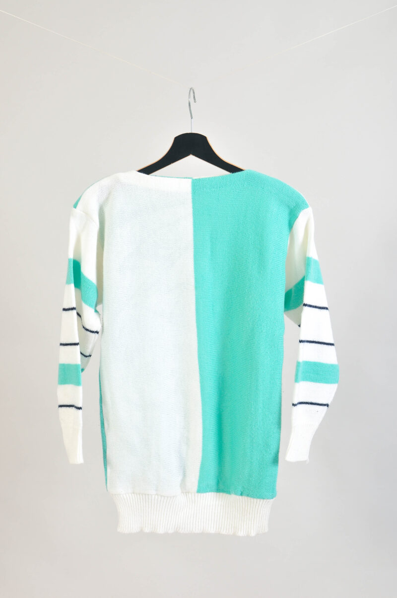 Vintage 80s White & Mint Green Knit Jumper – XXS to XS
