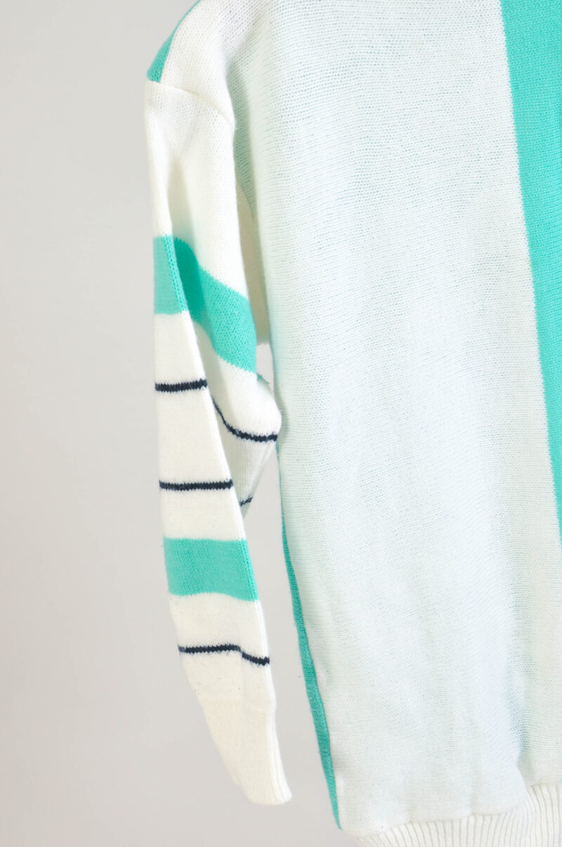 Vintage 80s White & Mint Green Knit Jumper – XXS to XS - Image 3