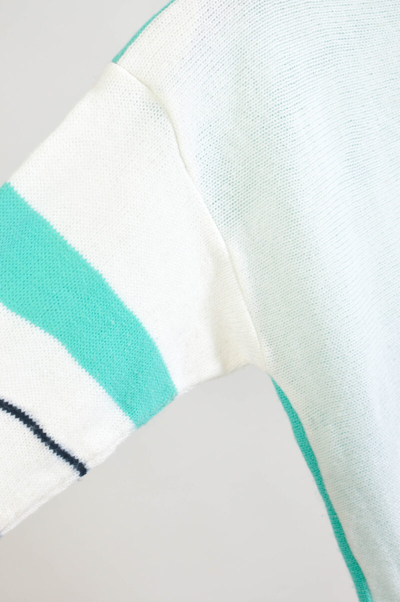 Vintage 80s White & Mint Green Knit Jumper – XXS to XS - Image 4