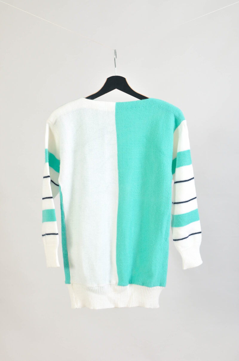 Vintage 80s White & Mint Green Knit Jumper – XXS to XS - Image 5