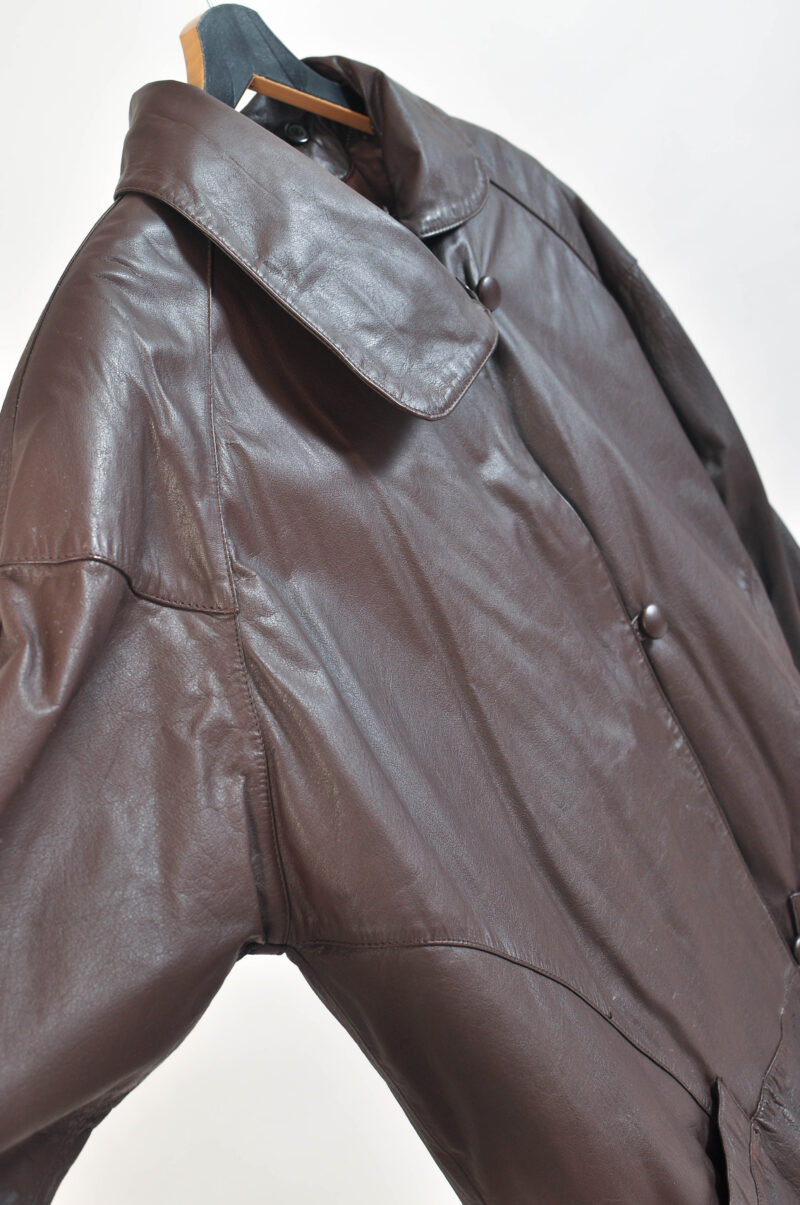 Vintage 90s Brown Real Leather Lined Coat – Size S/M - Image 4