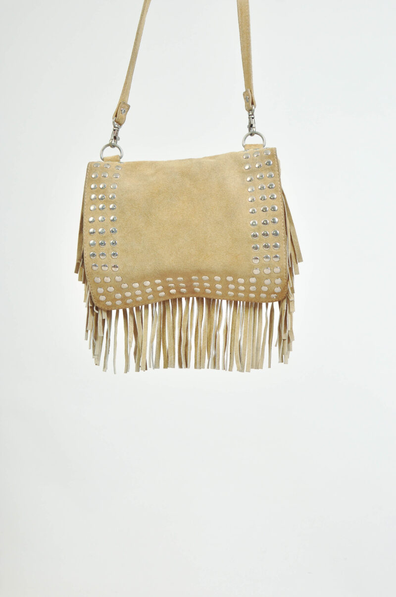 Vintage 00s Suede Leather Boho Fringe & Studded Shoulder Bag - Image 4