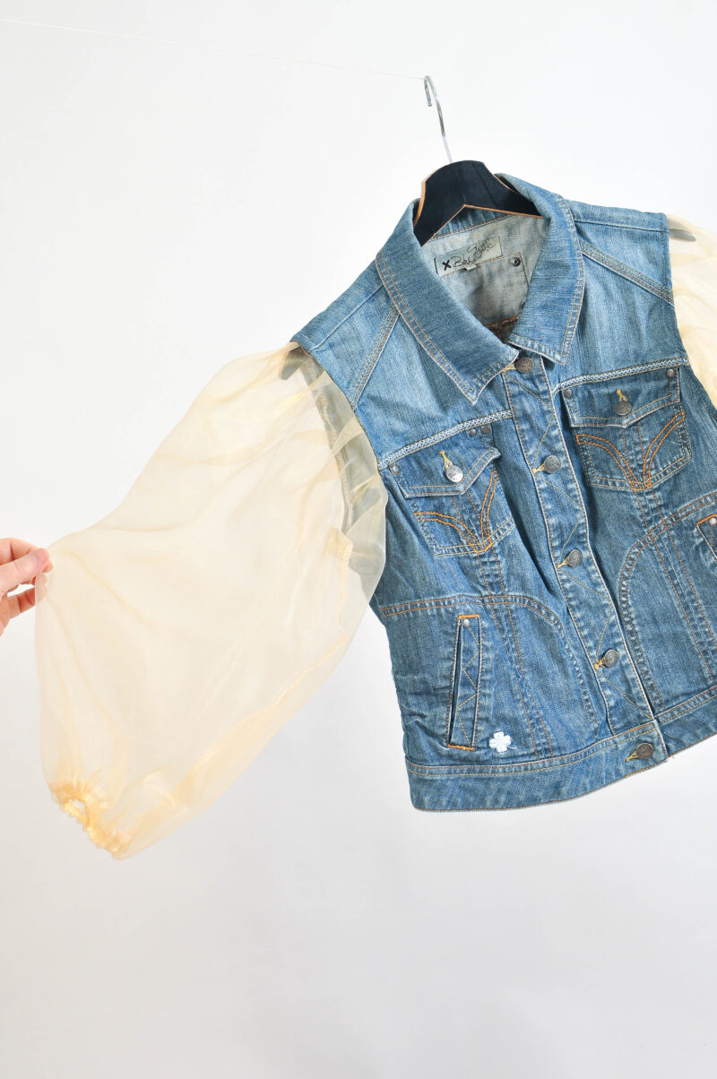 Vintage 00s Reworked Denim Jacket with Sheer Sleeves - Image 3