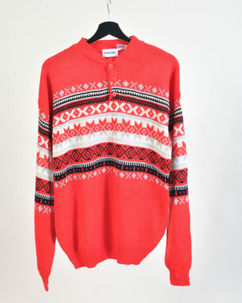 Vintage 90s Red 1/4 Button Jumper | Size M-L | Retro Knit