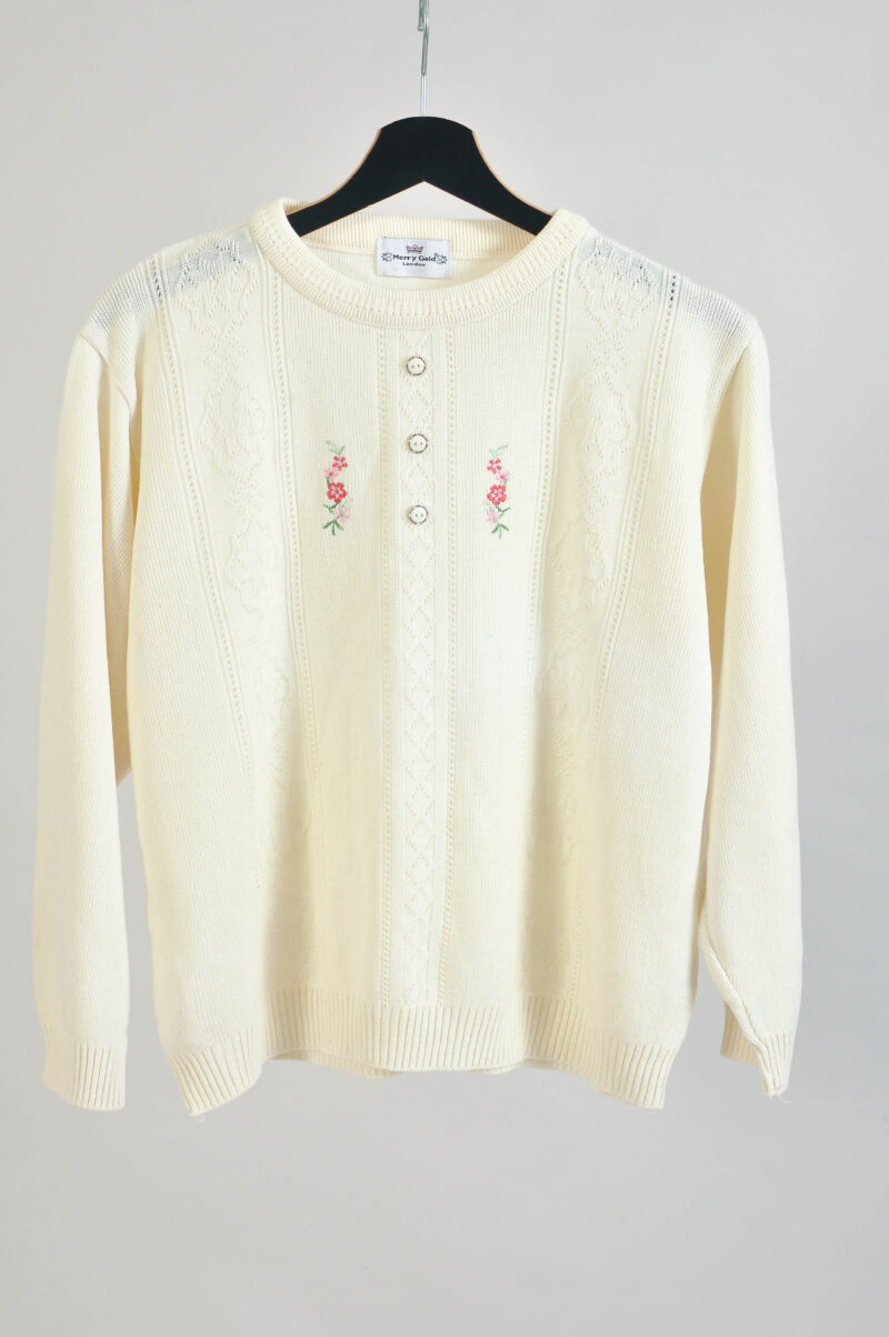 Vintage 80s Embroidered White Jumper – Merry Gold M-L Fit