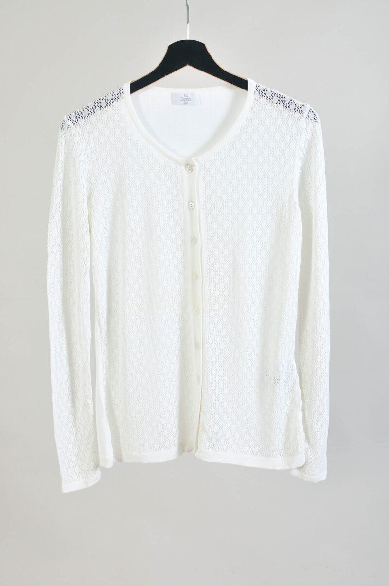 Vintage 00s Sheer White Cardigan | Elegance Paris | Size S–M