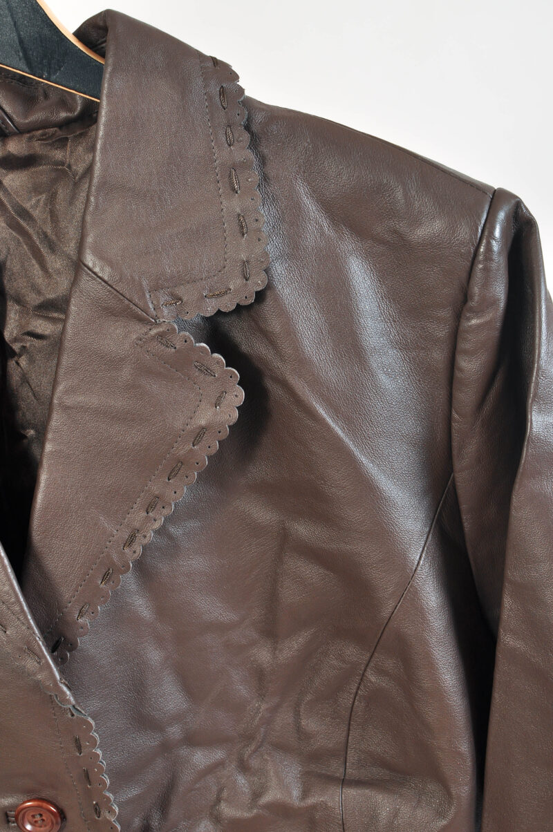 Vintage 00s Brown Leather Blazer Jacket |  Size 22 - Image 3