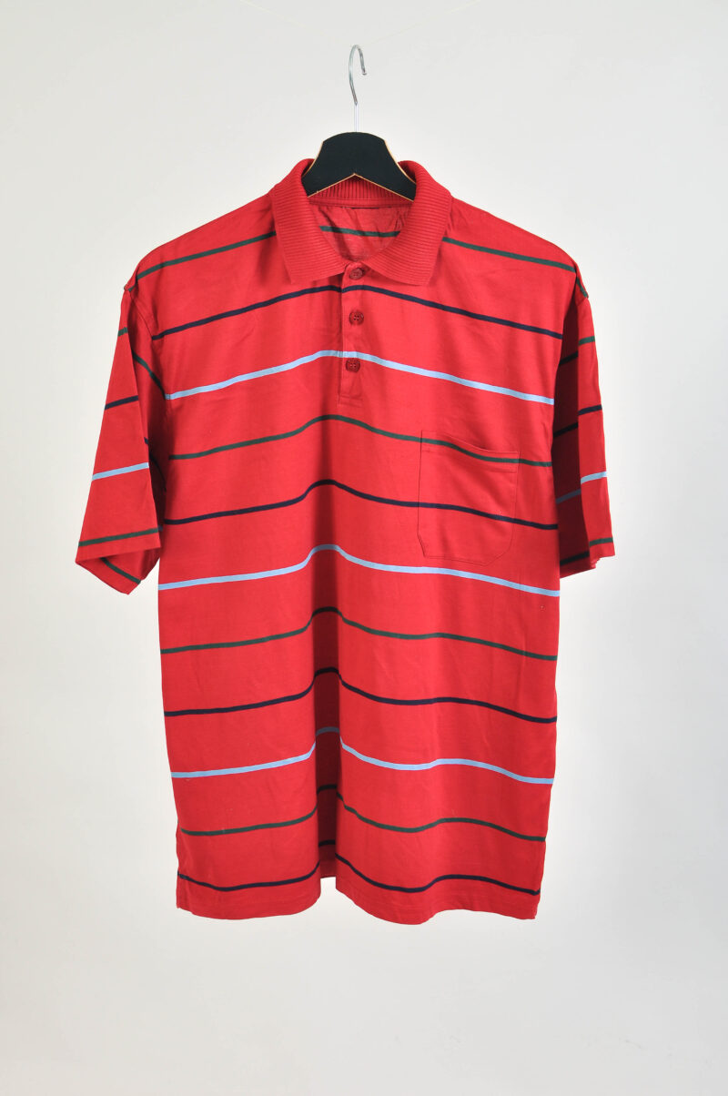 Vintage 00s Striped Polo Shirt – Size L to XL | Red Green