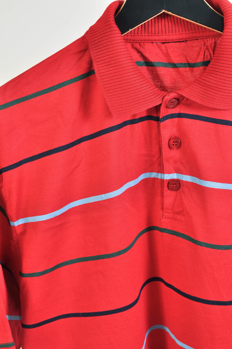 Vintage 00s Striped Polo Shirt – Size L to XL | Red Green - Image 3