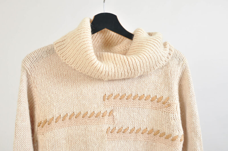 Vintage 00s Beige Turtleneck Jumper with Leather Details | S-M - Image 4