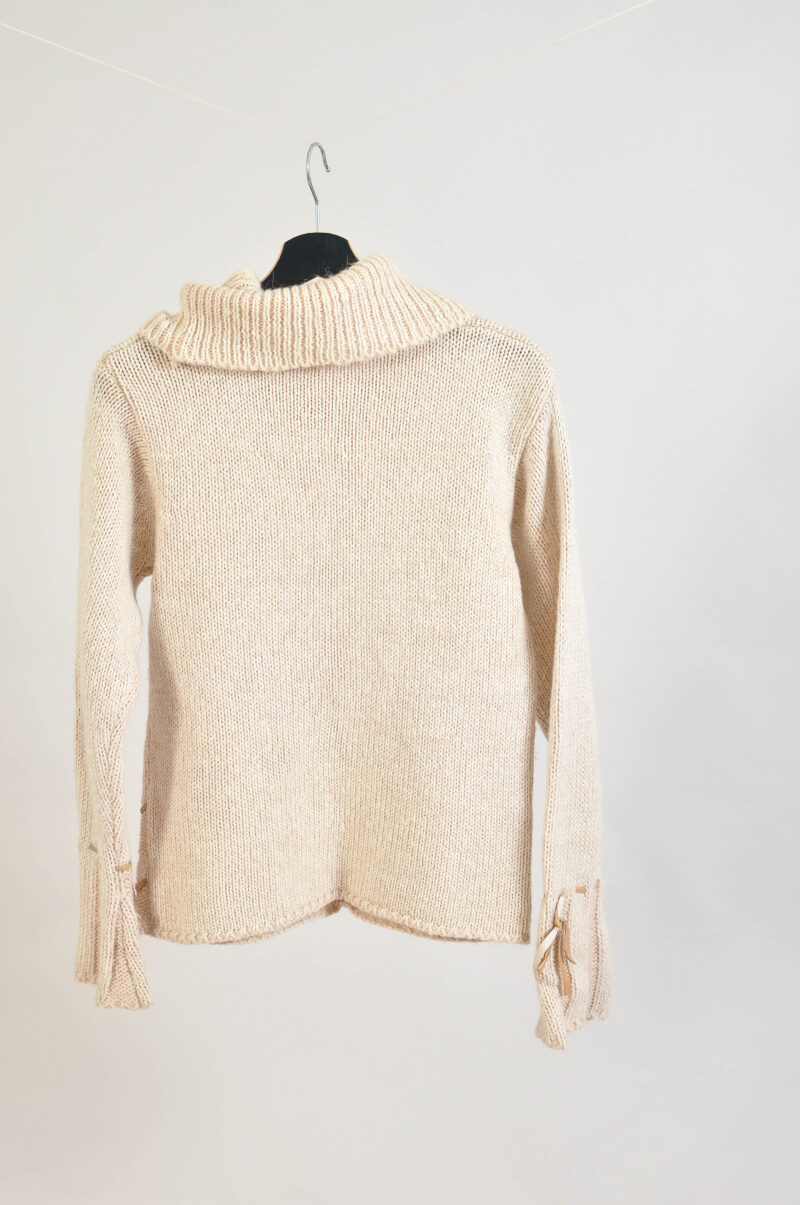 Vintage 00s Beige Turtleneck Jumper with Leather Details | S-M - Image 5
