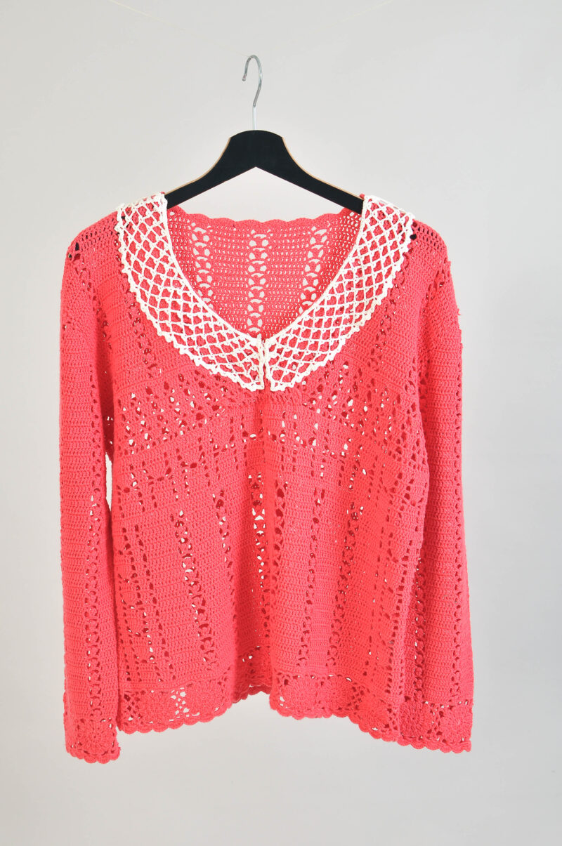 Vintage 90s Handmade Crocheted Pink Jumper – M/L