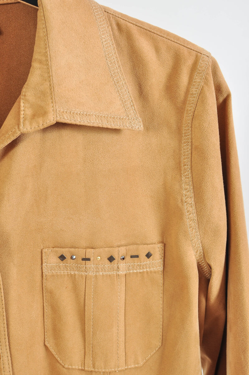 Vintage 00s Beige Faux Suede Blouse –  S-M Fit - Image 4
